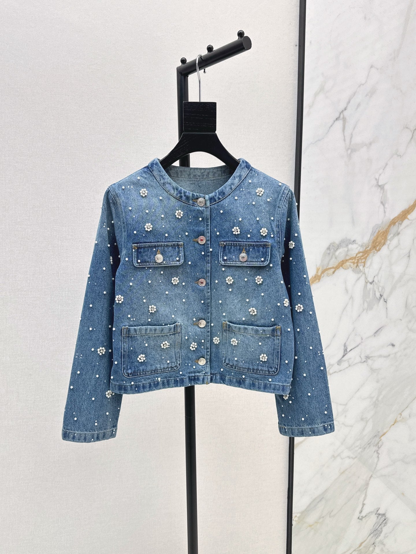 maj 25ss beaded denim jacket