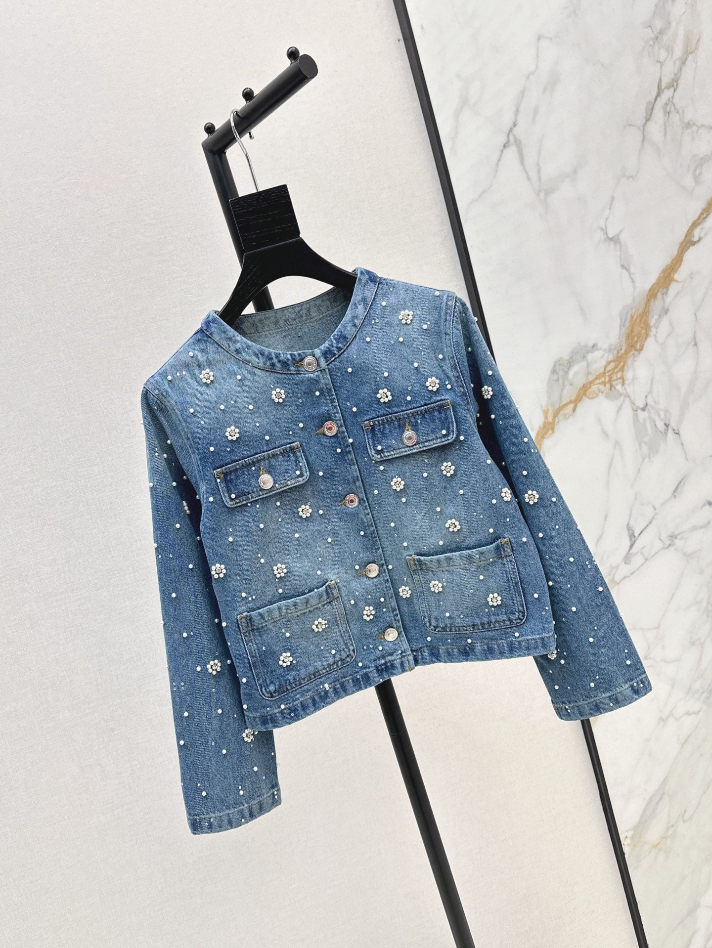 maj 25ss beaded denim jacket