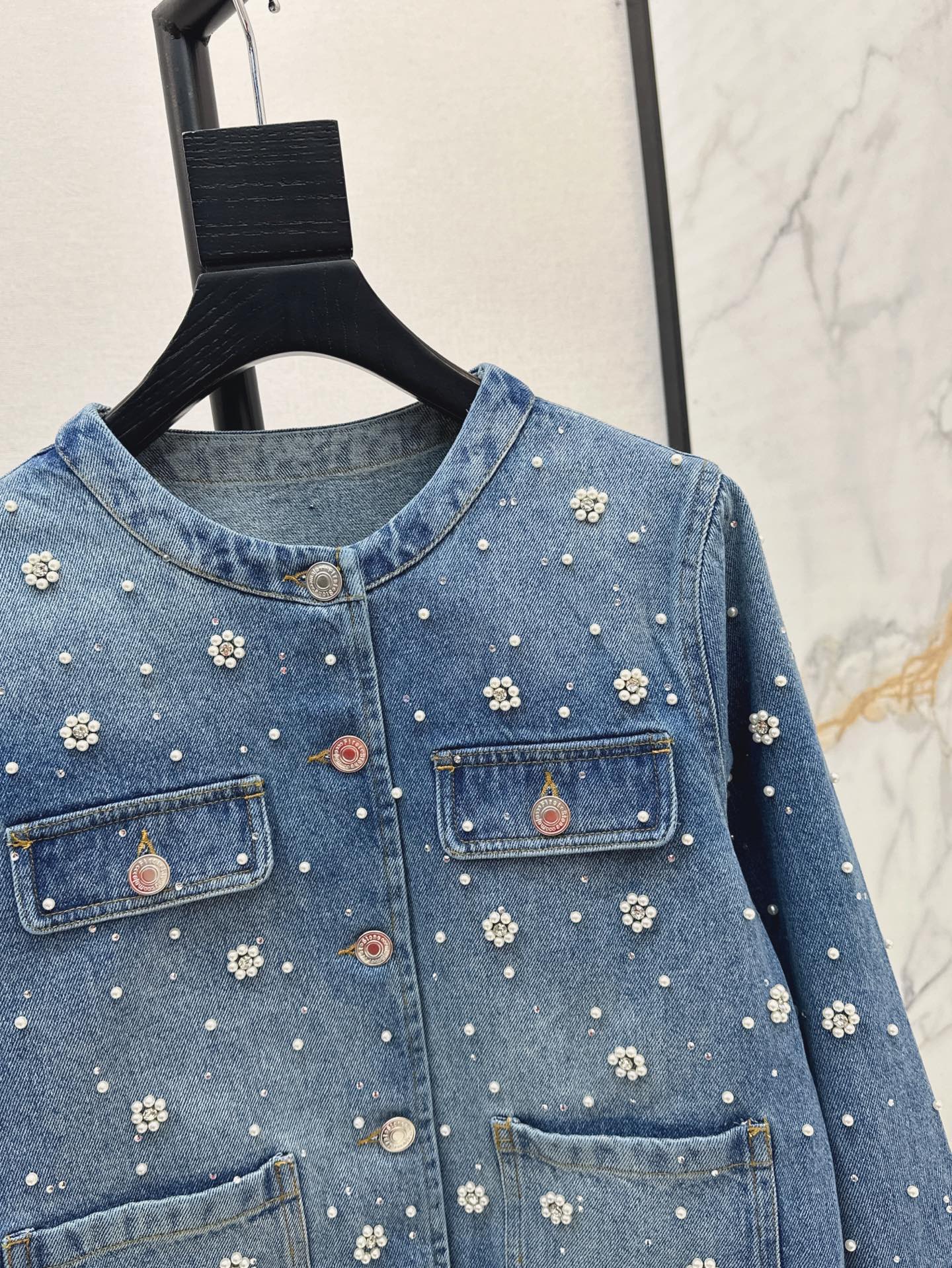 maj 25ss beaded denim jacket