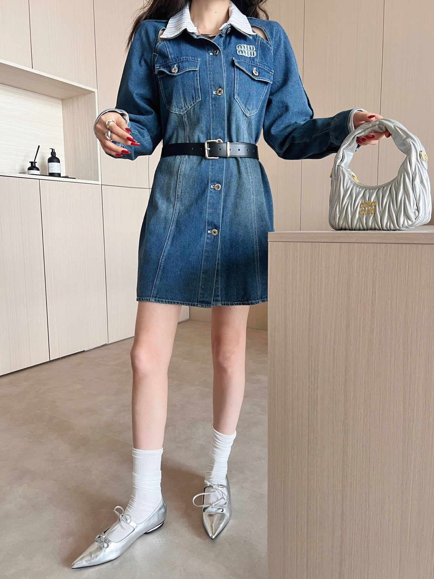 miu 25ss denim shirt dress