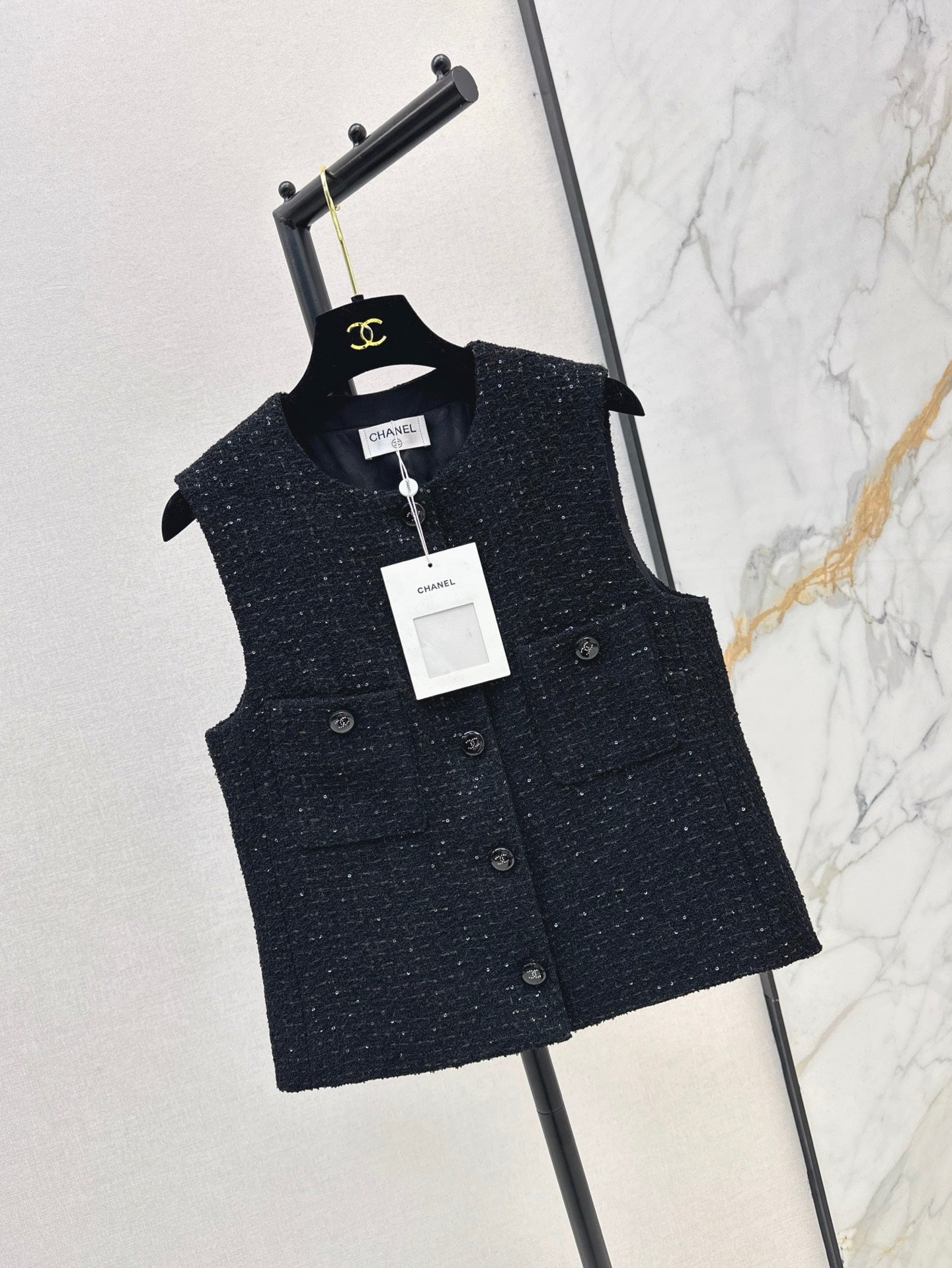 Chan 25ss rhinestone vest