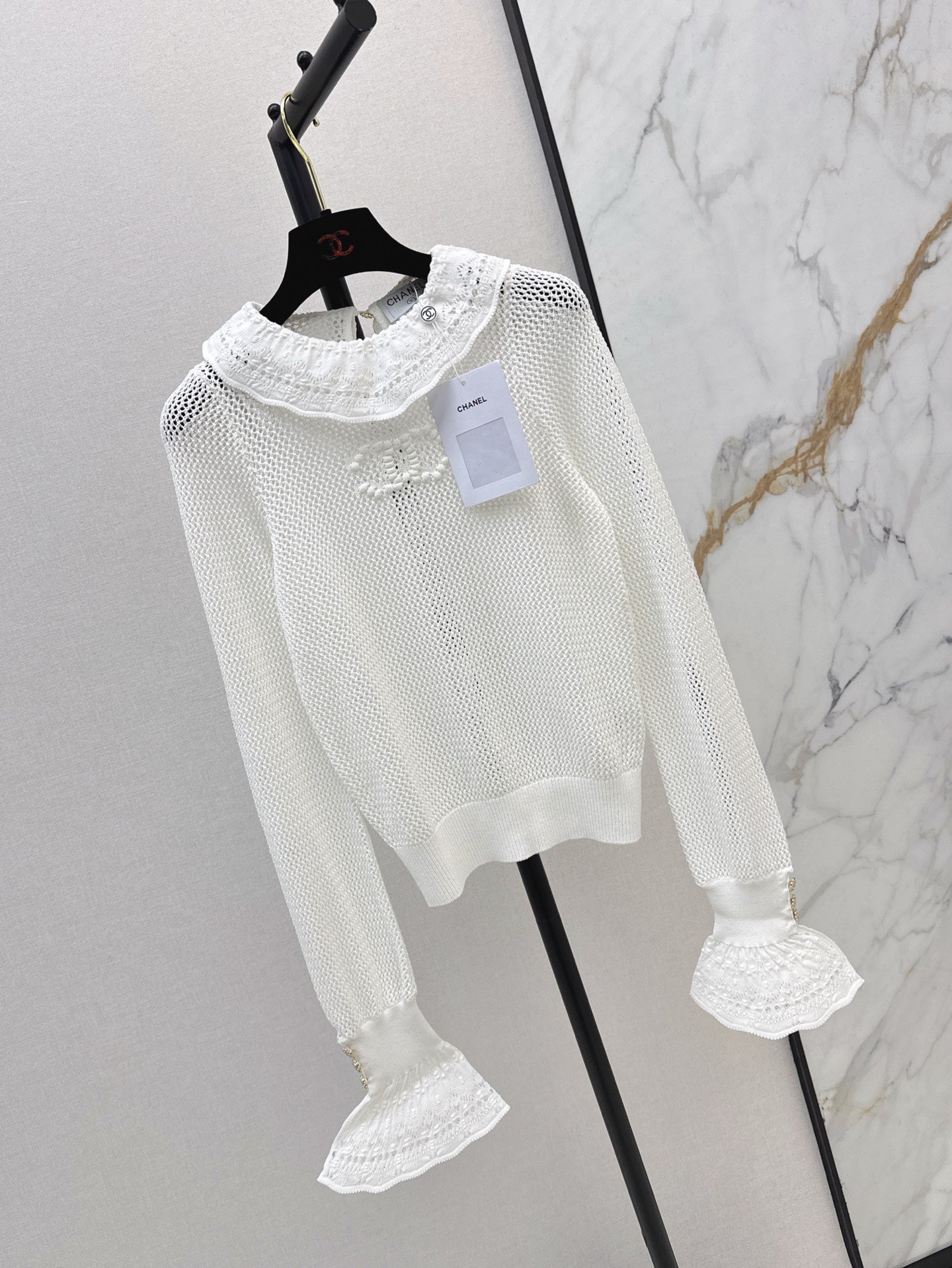 chan 25ss knitted ruffle sweater