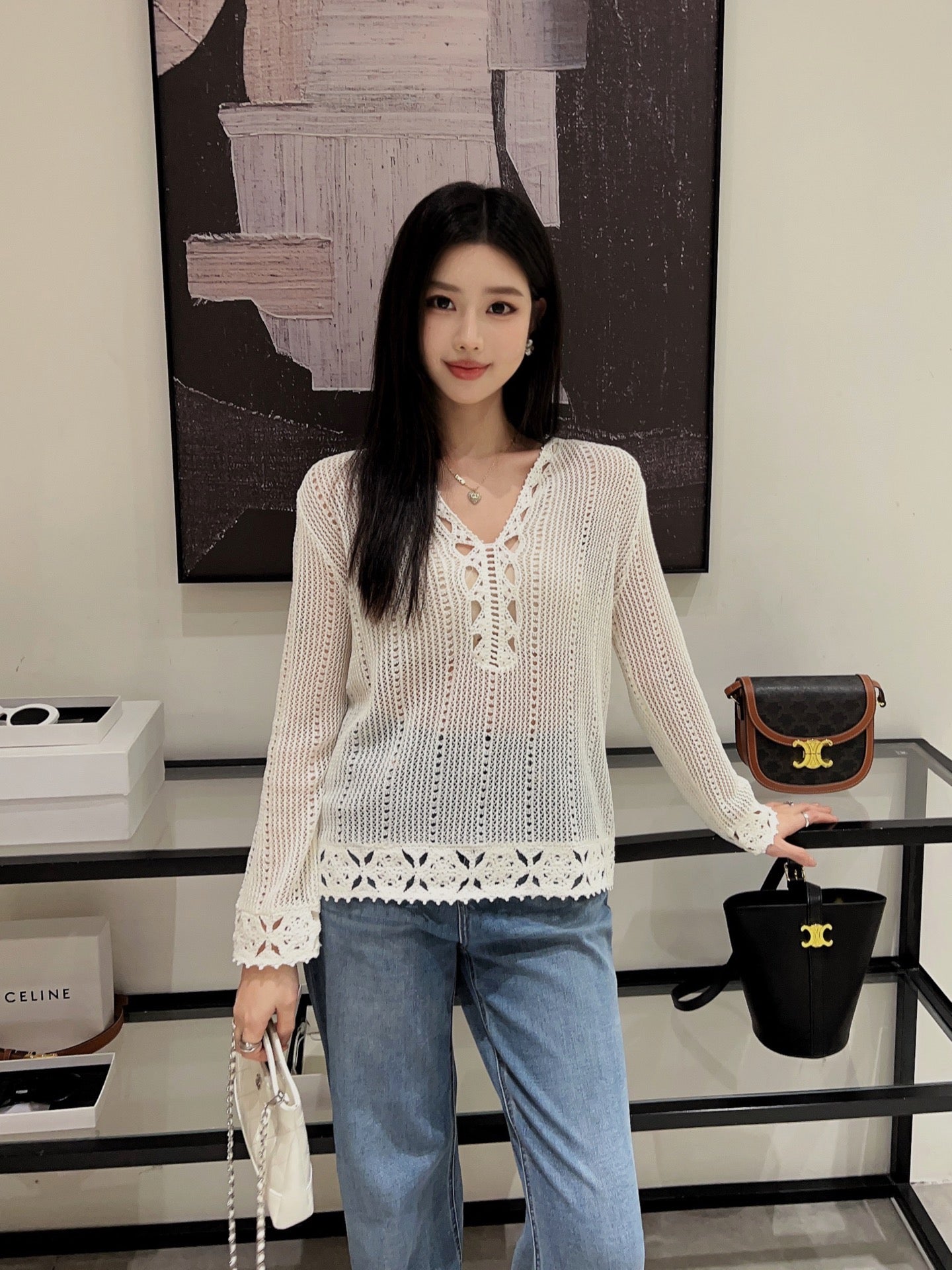 Celin 25ss hollow knitted shirt