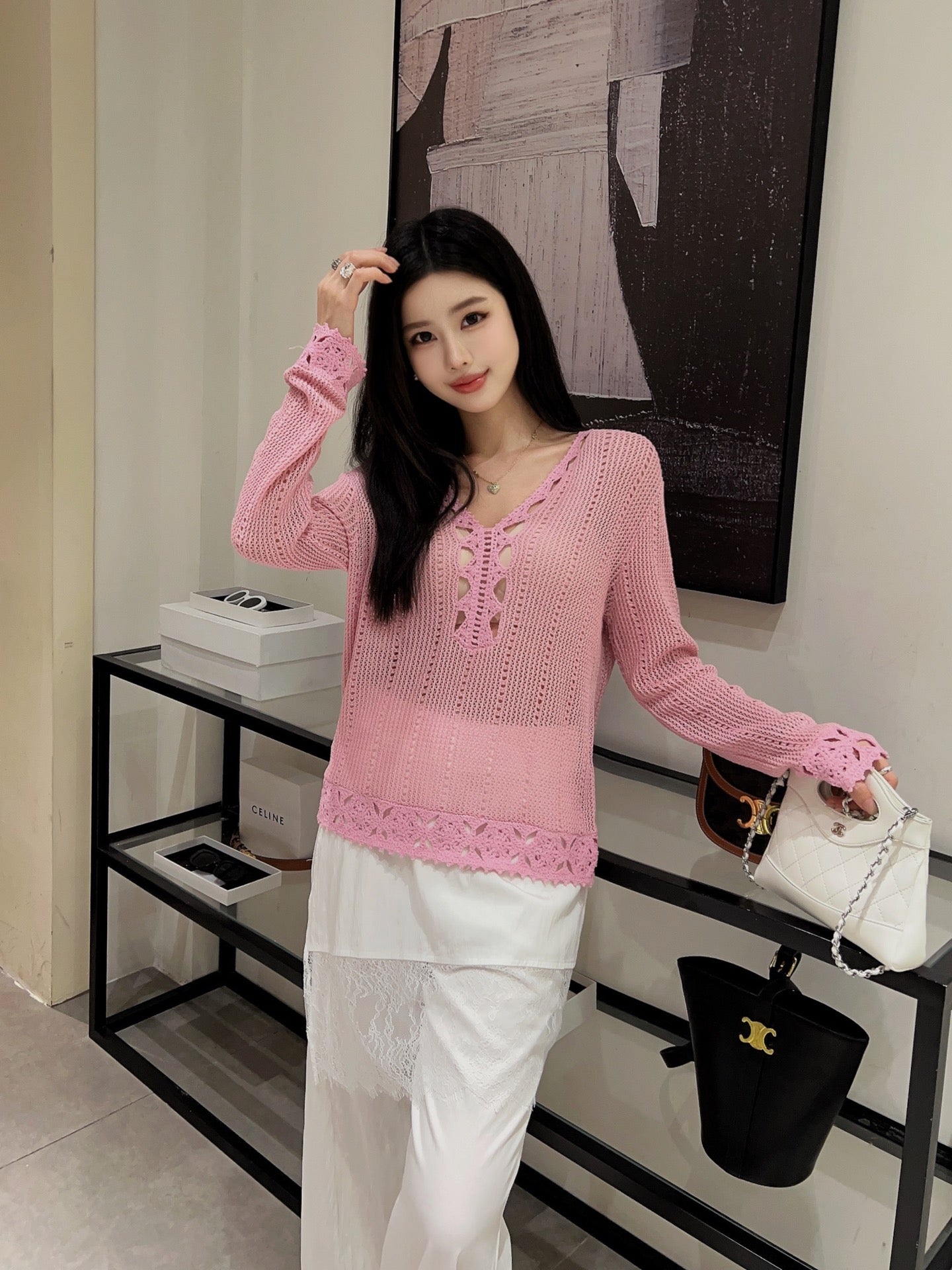 Celin 25ss hollow knitted shirt