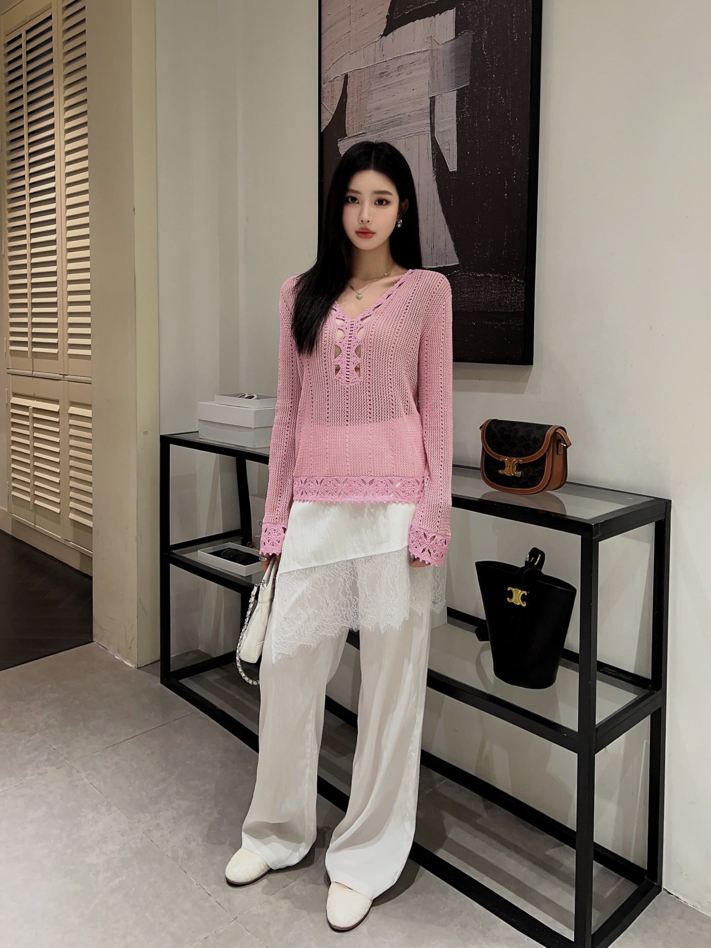 Celin 25ss hollow knitted shirt