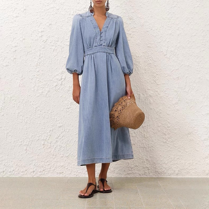 Zimm 25ss V neck denim dress