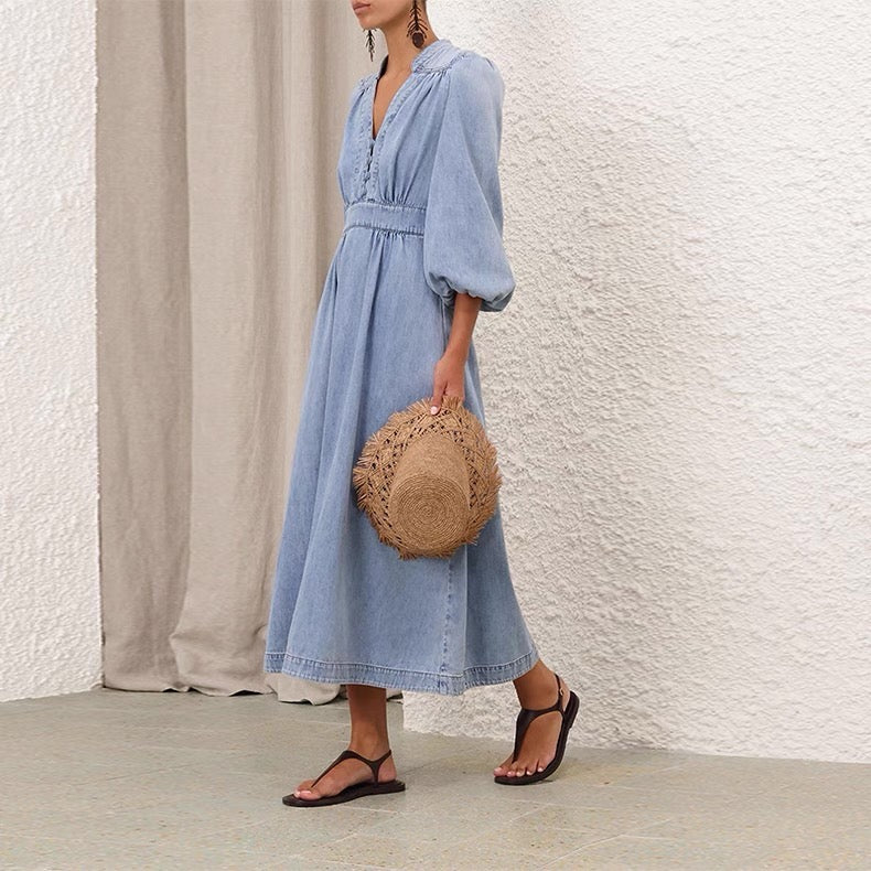 Zimm 25ss V neck denim dress