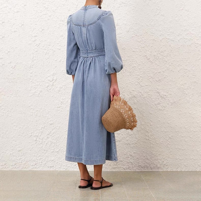 Zimm 25ss V neck denim dress