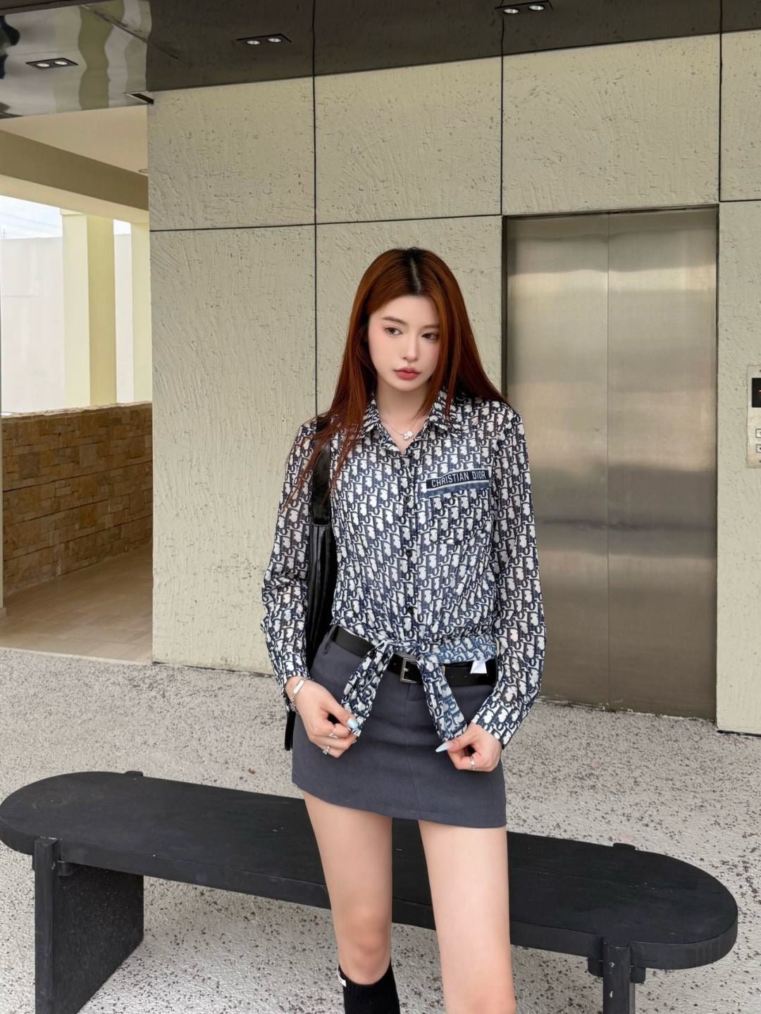 D 25ss print buttons shirt