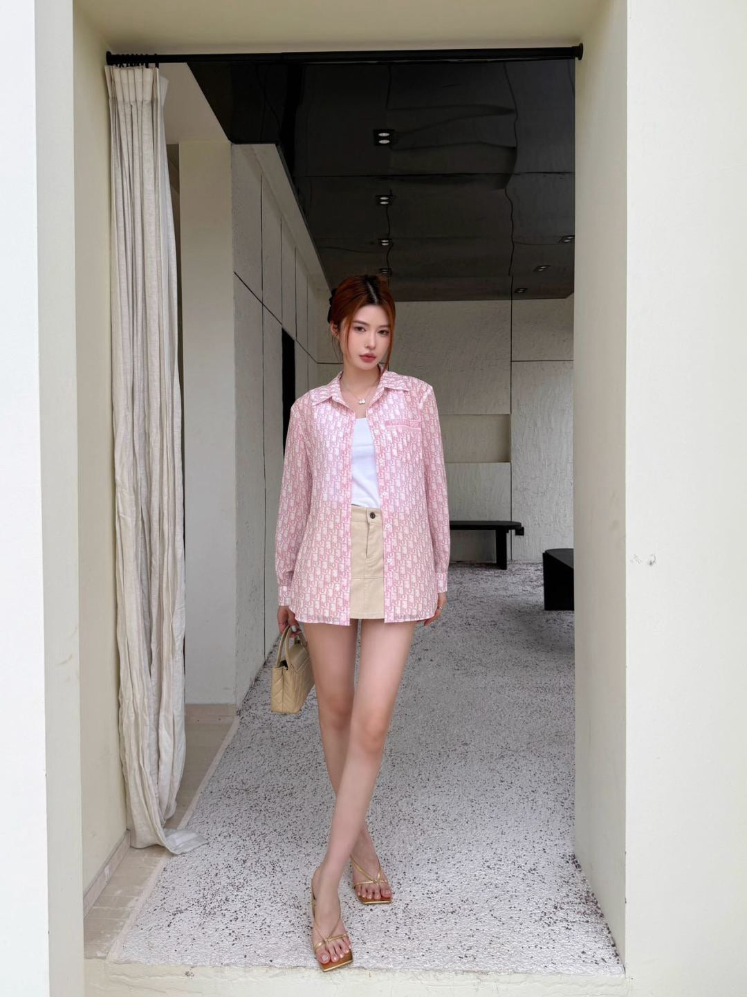 D 25ss print buttons shirt