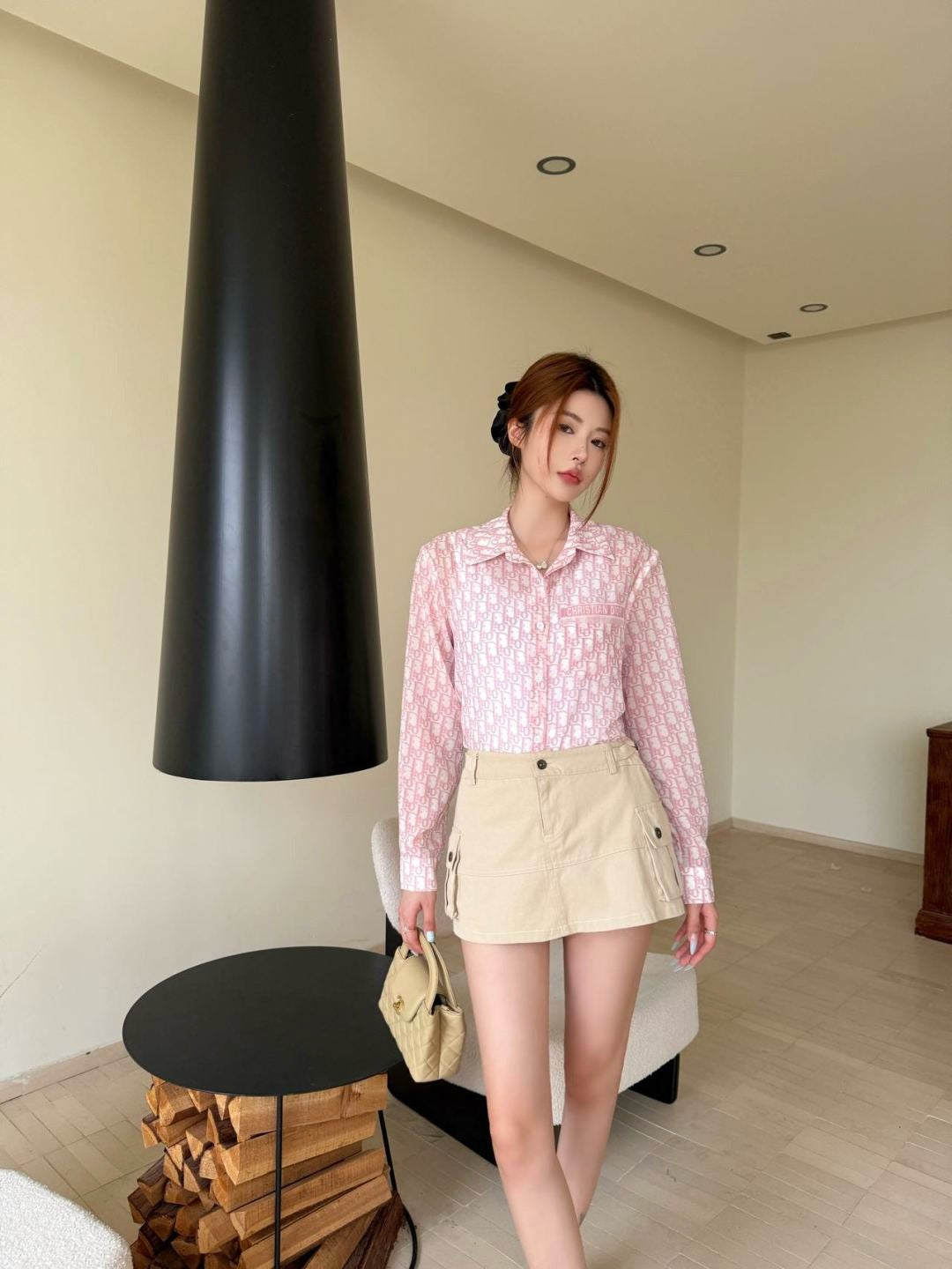 D 25ss print buttons shirt