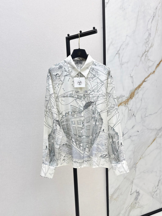 Her 25ss print silk shirt