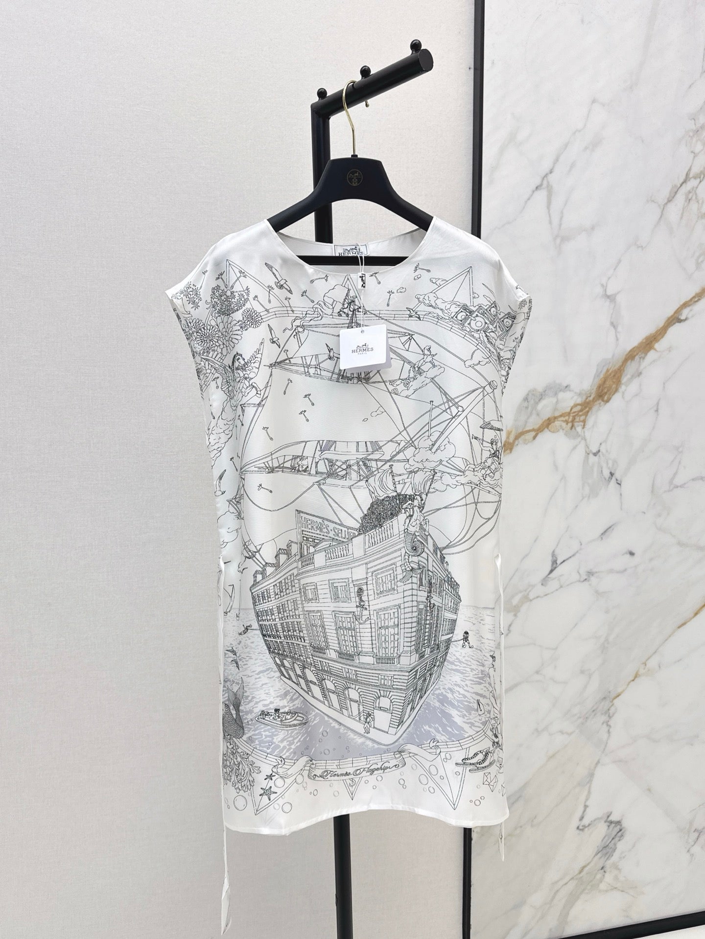 He 25ss print silk dress