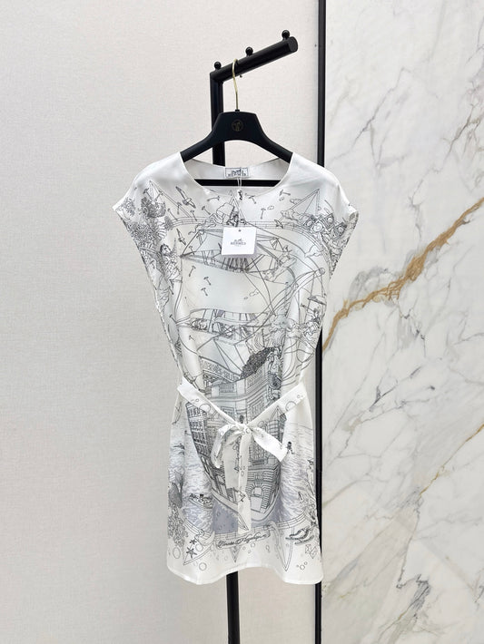 He 25ss print silk dress