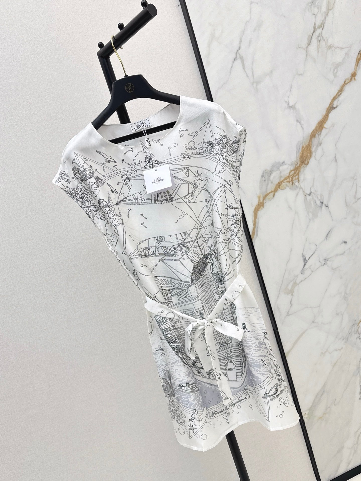 He 25ss print silk dress