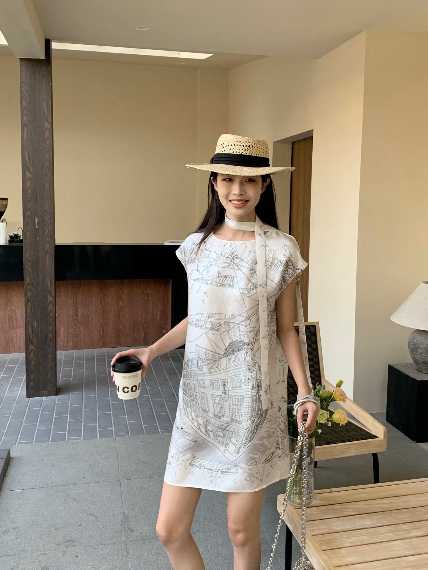 He 25ss print silk dress