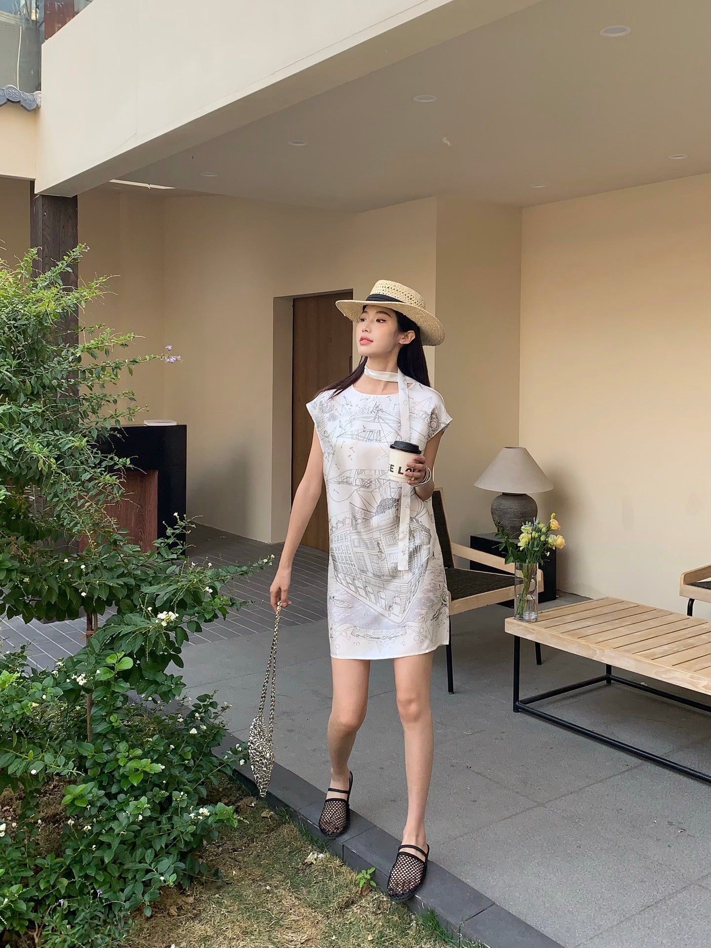 He 25ss print silk dress