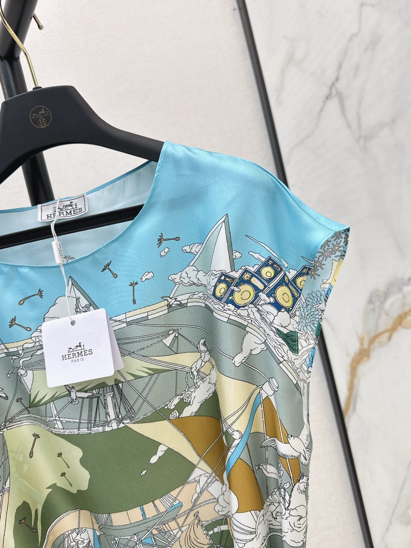 He 25ss print silk dress