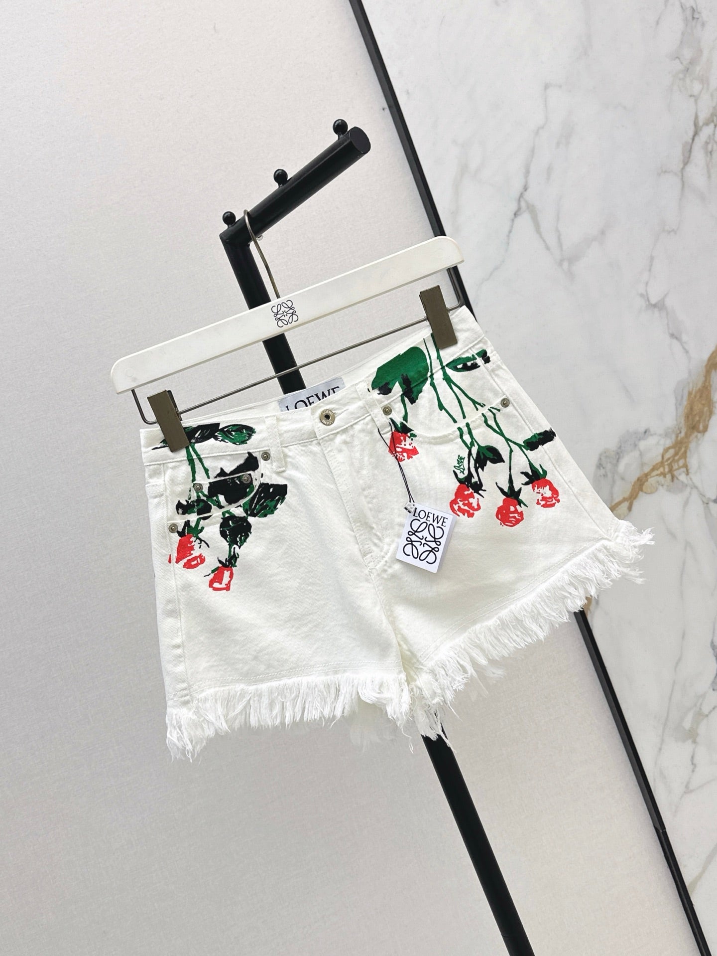 Loe 25ss print denim shorts