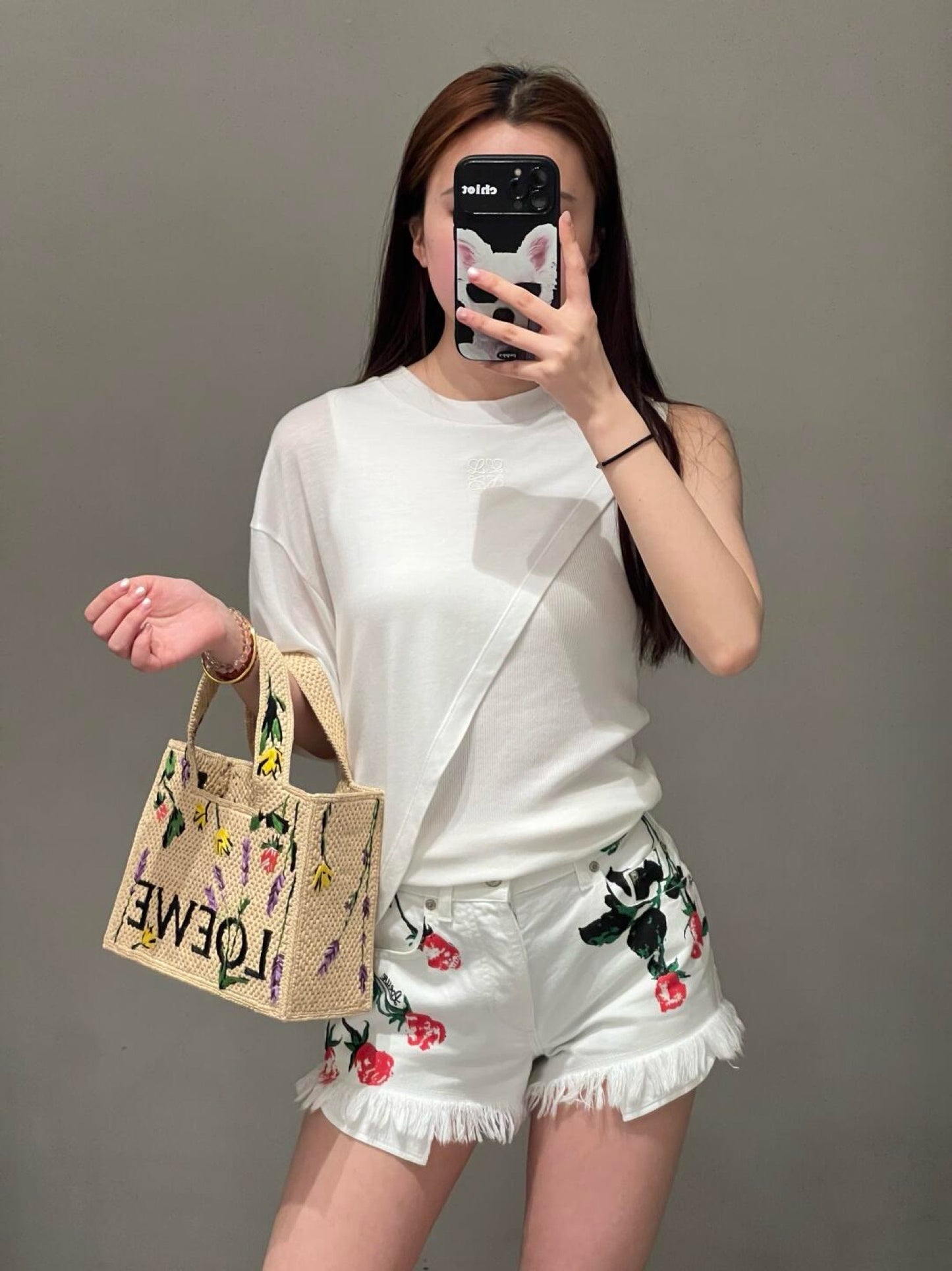 Loe 25ss print denim shorts