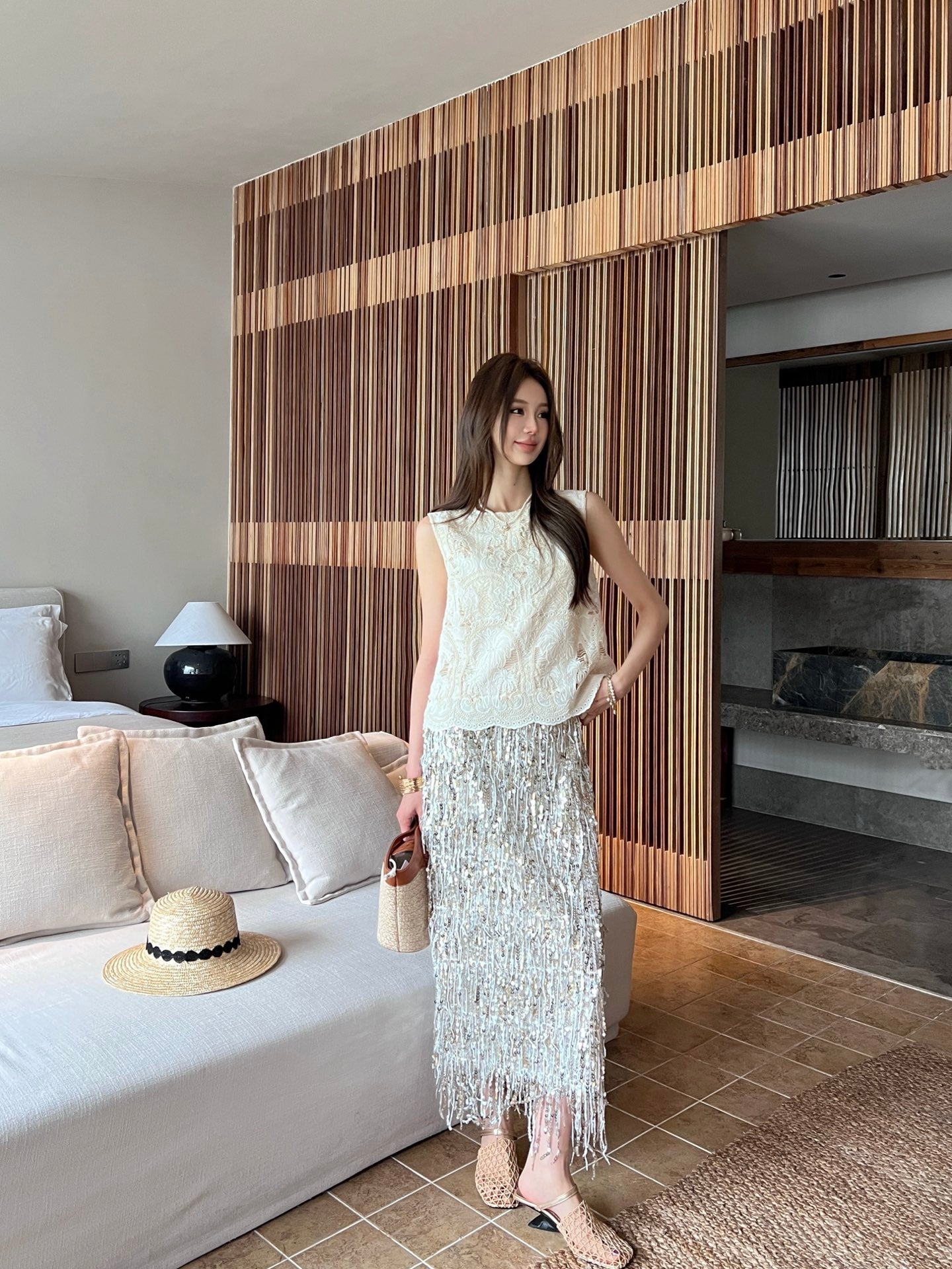 Brune 25ss Fringed sequined skirt