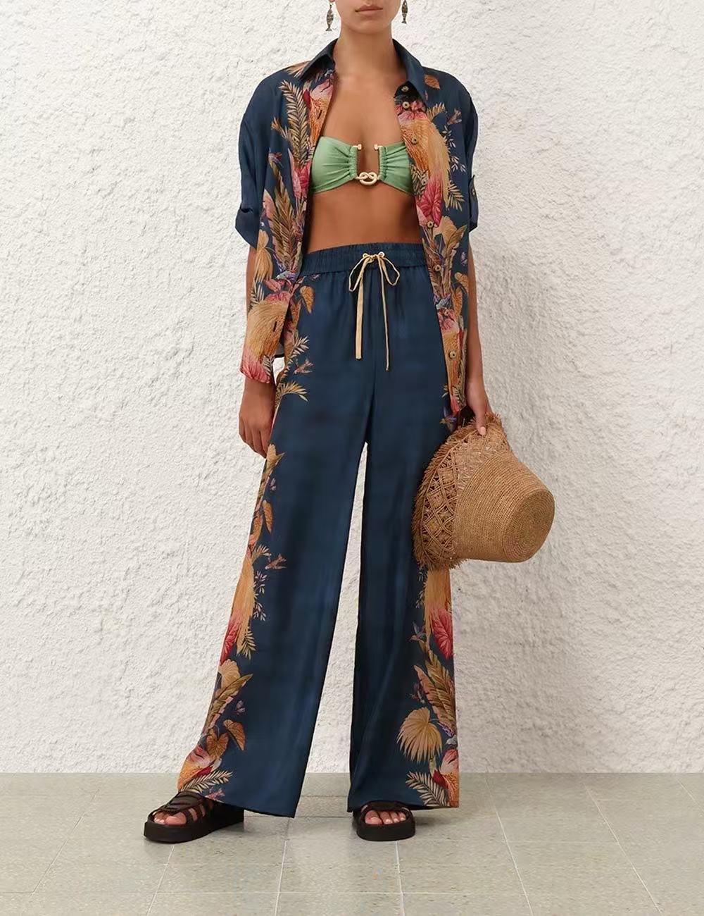 Zimm 25ss Silk print pants