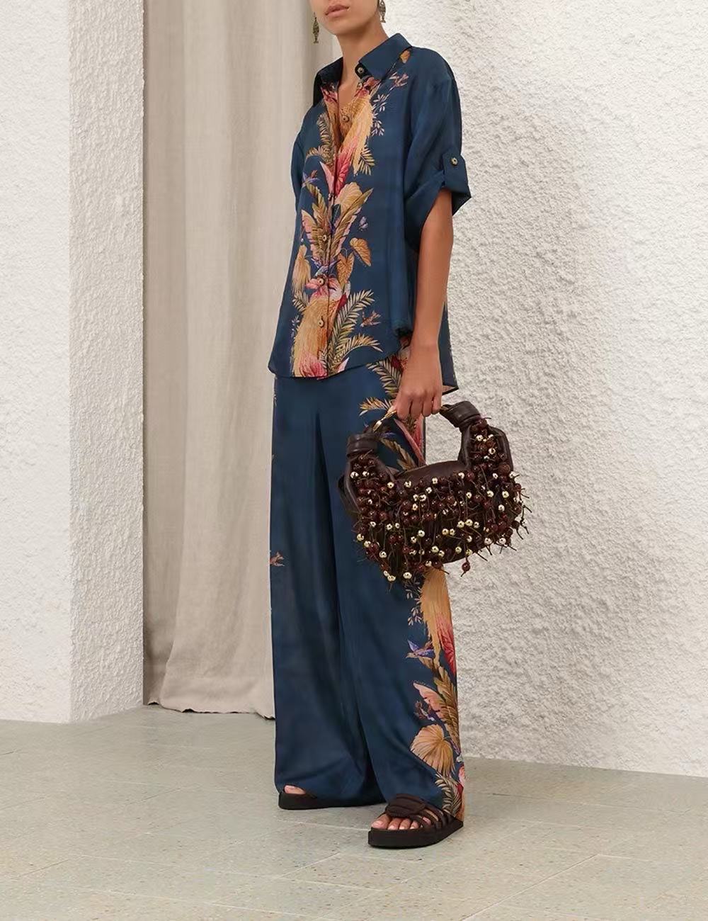 Zimm 25ss Silk print pants