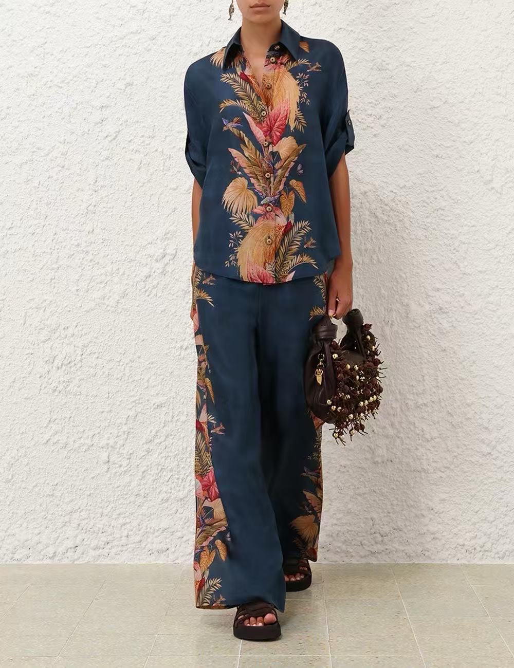 Zimm 25ss Silk print pants