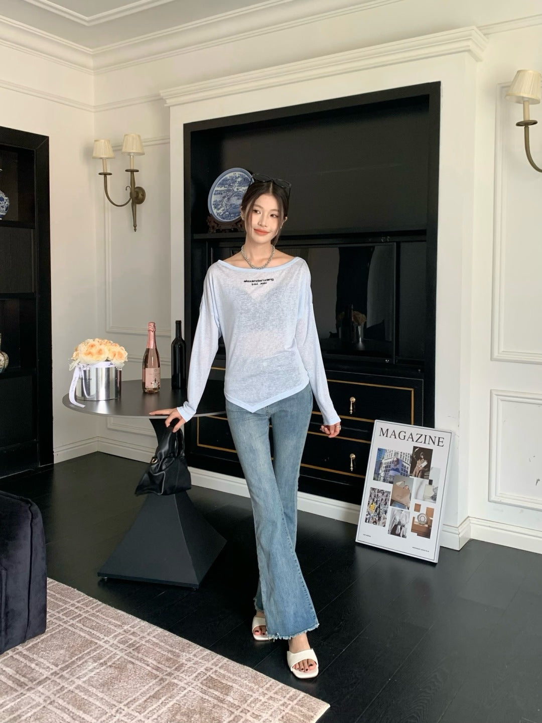 Wang 25ss off-shoulder shirt