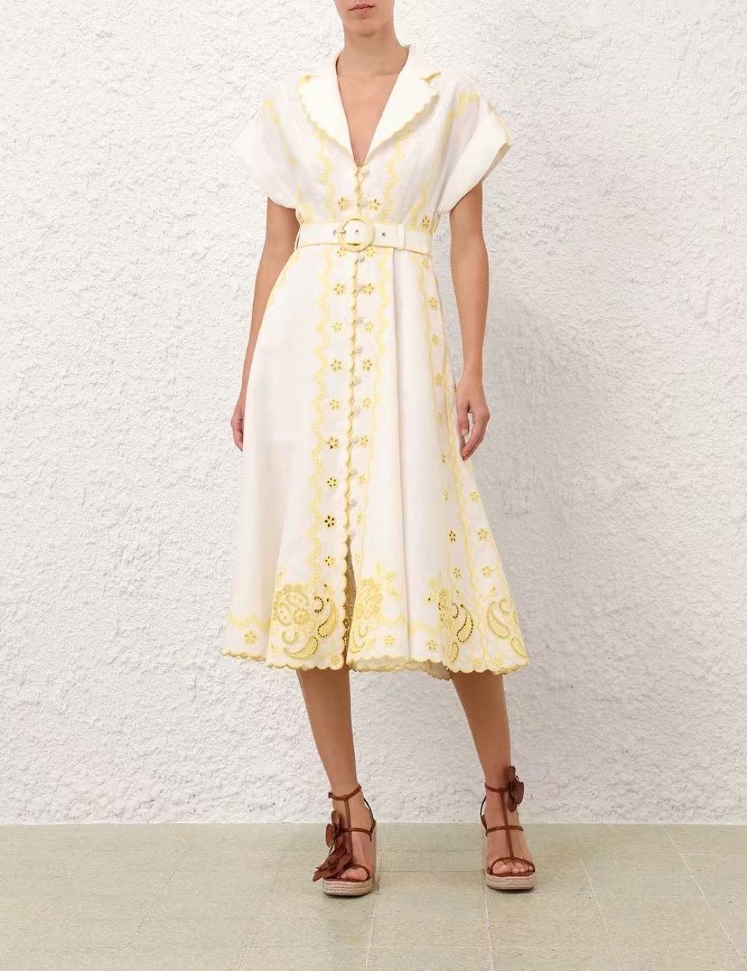 Zimm 25ss linen embroidered dress