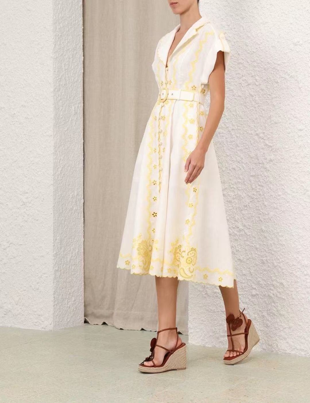 Zimm 25ss linen embroidered dress