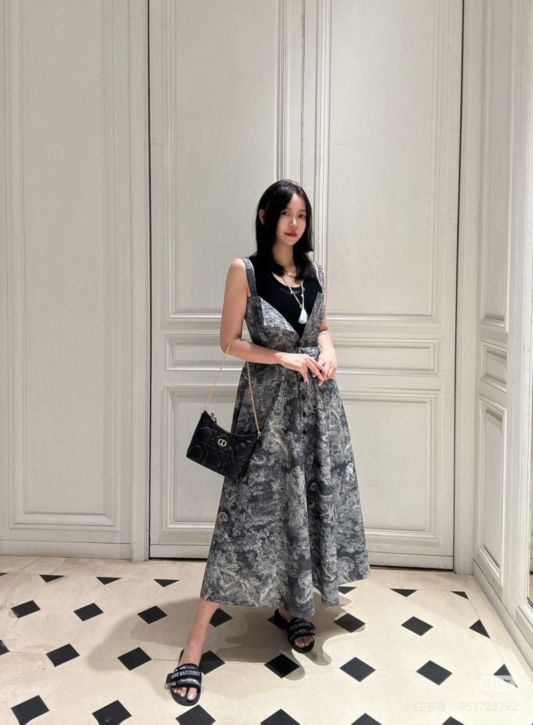 CD 25ss printed slip dress
