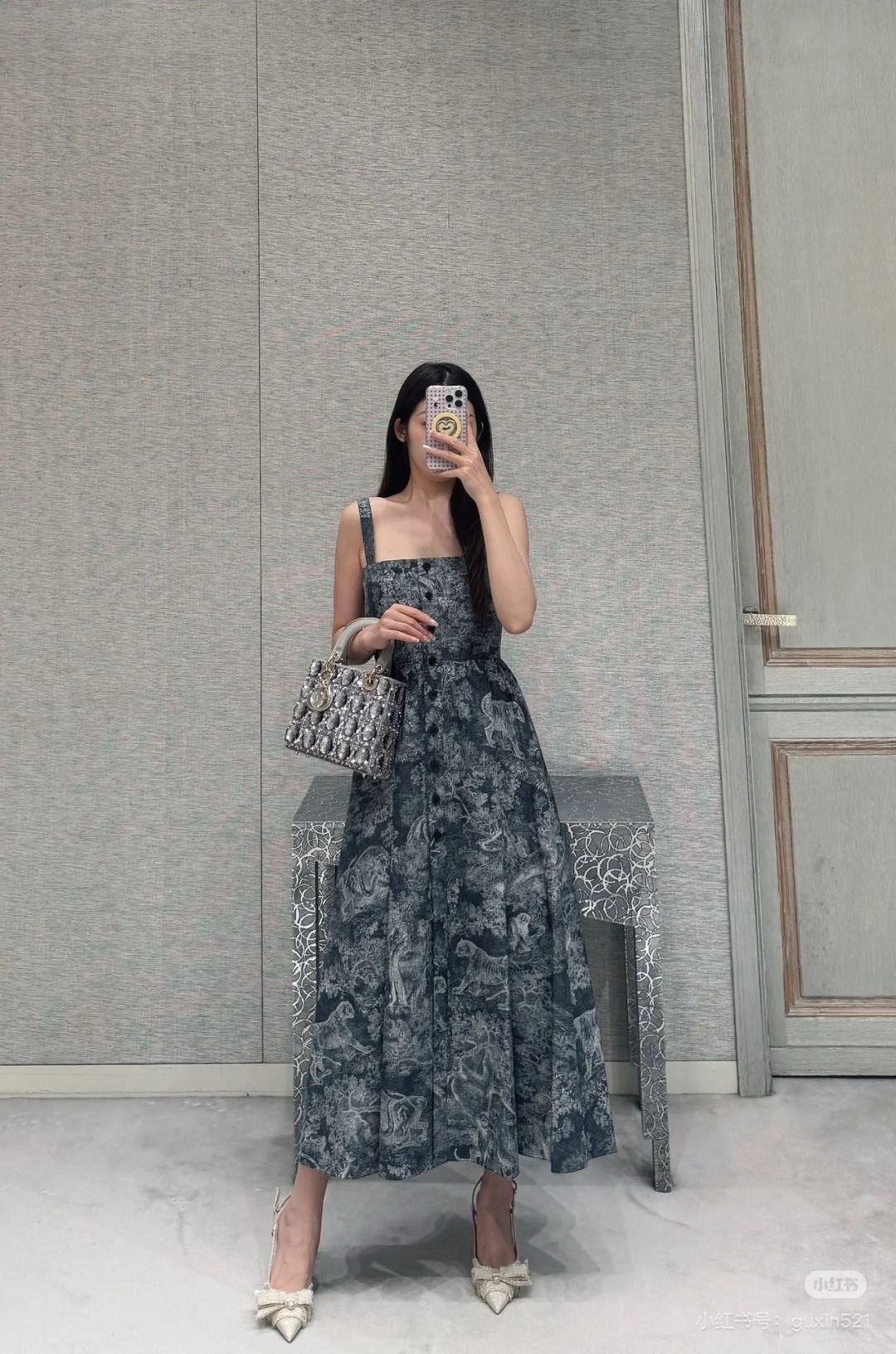 CD 25ss printed slip dress