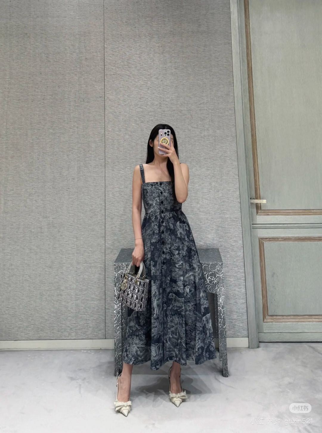 CD 25ss printed slip dress
