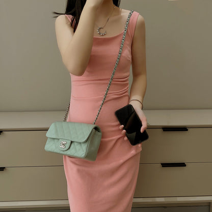CH MINI CLASSIC HANDBAG 20 Small Grained Calfskin Matcha Green