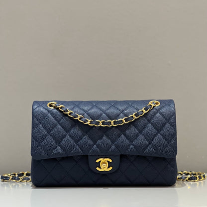 CH  CLASSIC 11.12 HANDBAG 25.5 Grained Calfskin Navy Blue