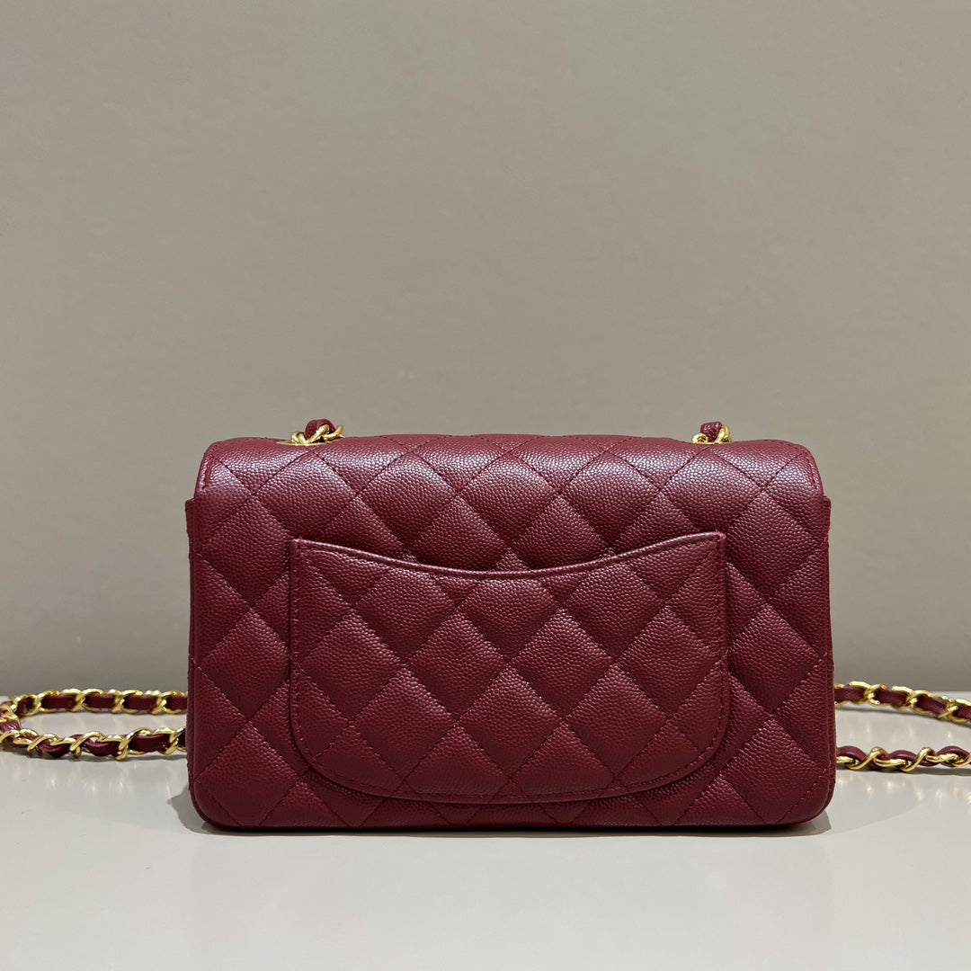 CH  MINI CLASSIC HANDBAG 20 Small Grained Calfskin Red Wine Color