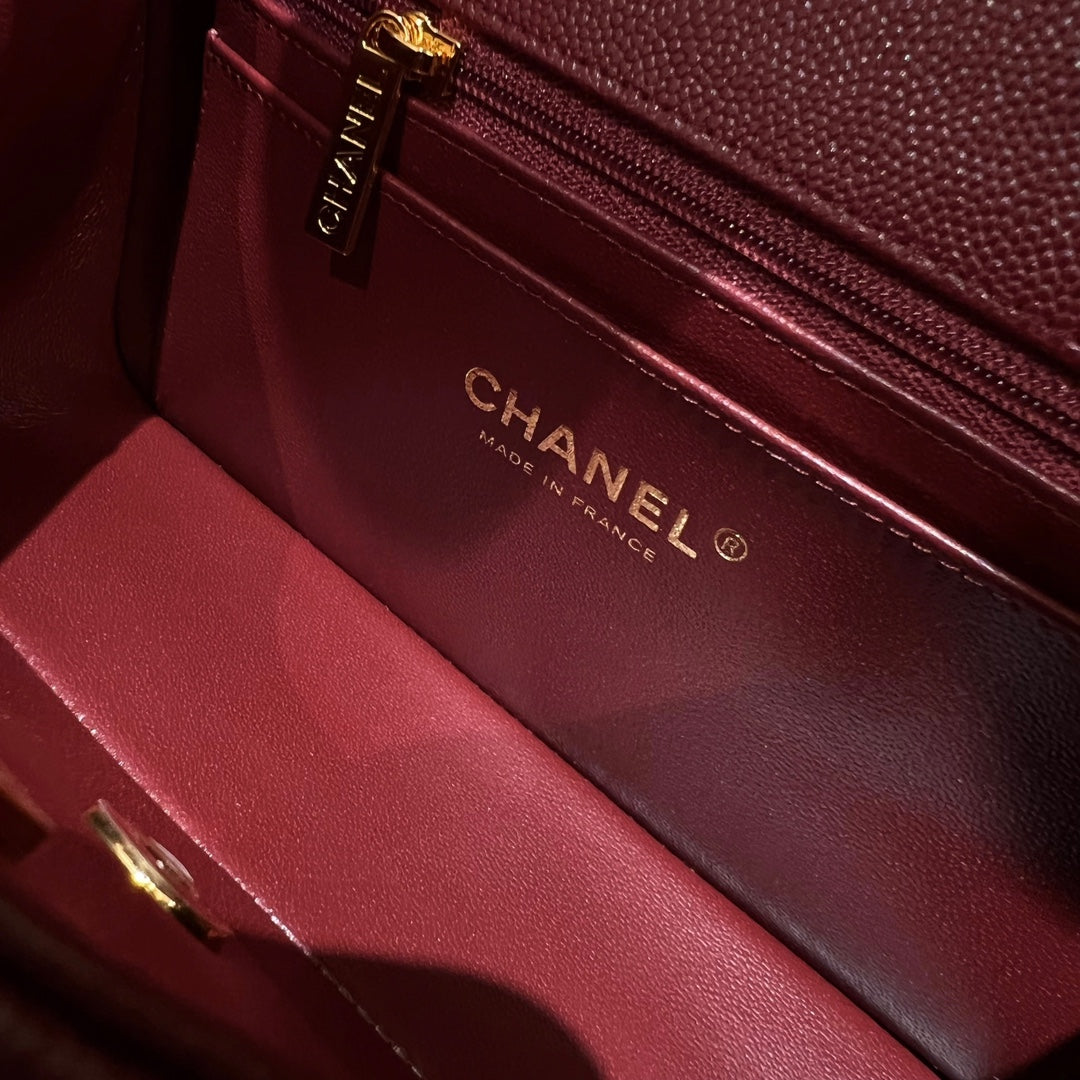 CH  MINI CLASSIC HANDBAG 20 Small Grained Calfskin Red Wine Color