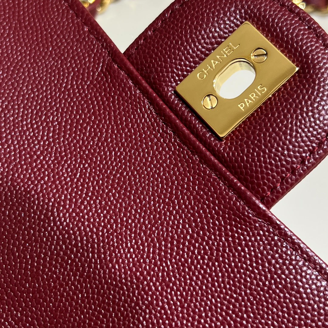 CH  MINI CLASSIC HANDBAG 20 Small Grained Calfskin Red Wine Color