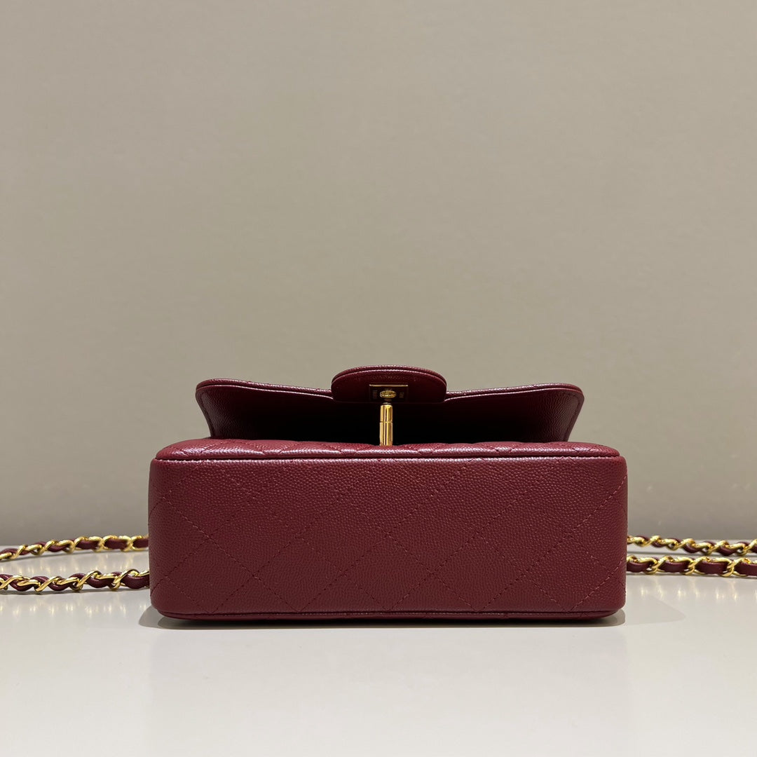 CH  MINI CLASSIC HANDBAG 20 Small Grained Calfskin Red Wine Color