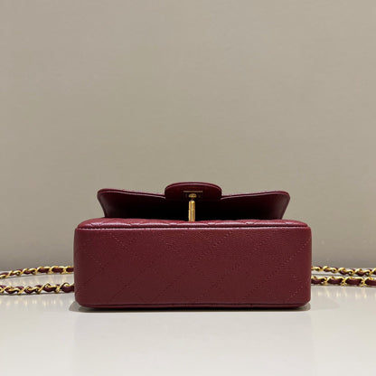 CH  MINI CLASSIC HANDBAG 20 Small Grained Calfskin Red Wine Color
