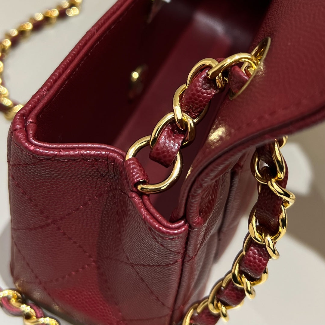 CH  MINI CLASSIC HANDBAG 20 Small Grained Calfskin Red Wine Color