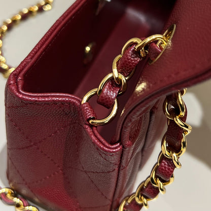 CH  MINI CLASSIC HANDBAG 20 Small Grained Calfskin Red Wine Color