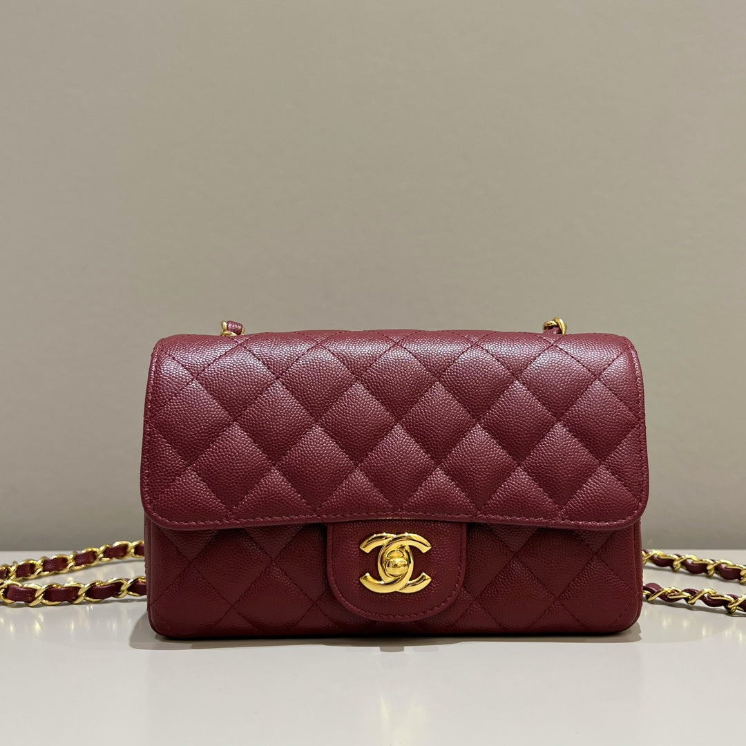 CH  MINI CLASSIC HANDBAG 20 Small Grained Calfskin Red Wine Color