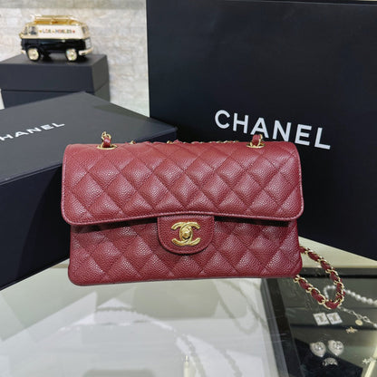 CH  SMALL CLASSIC HANDBAG 23 Grained Calfskin Red Wine Color
