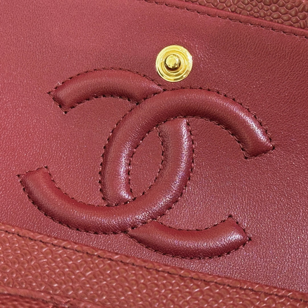 CH  SMALL CLASSIC HANDBAG 23 Grained Calfskin Red Wine Color