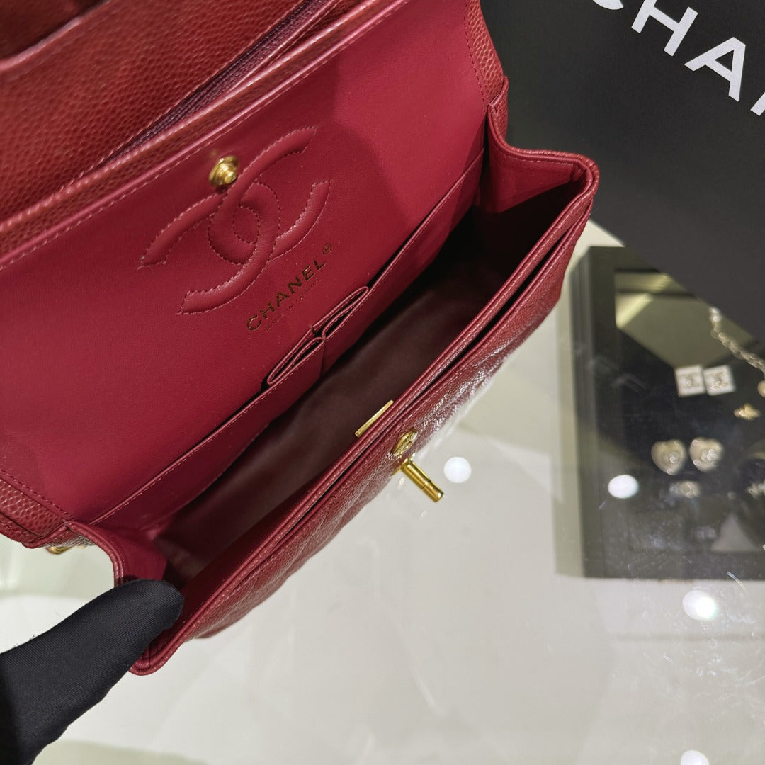 CH  SMALL CLASSIC HANDBAG 23 Grained Calfskin Red Wine Color