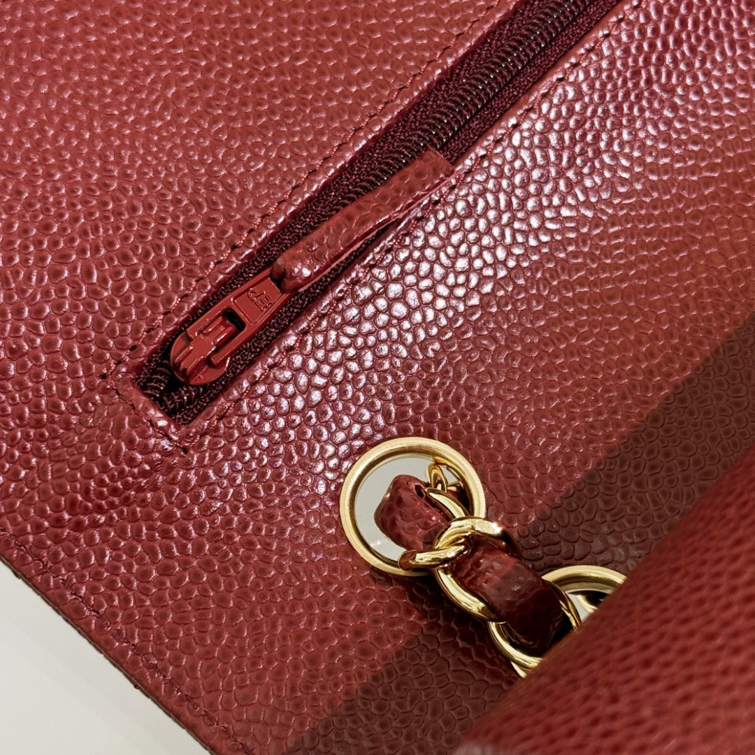 CH  SMALL CLASSIC HANDBAG 23 Grained Calfskin Red Wine Color