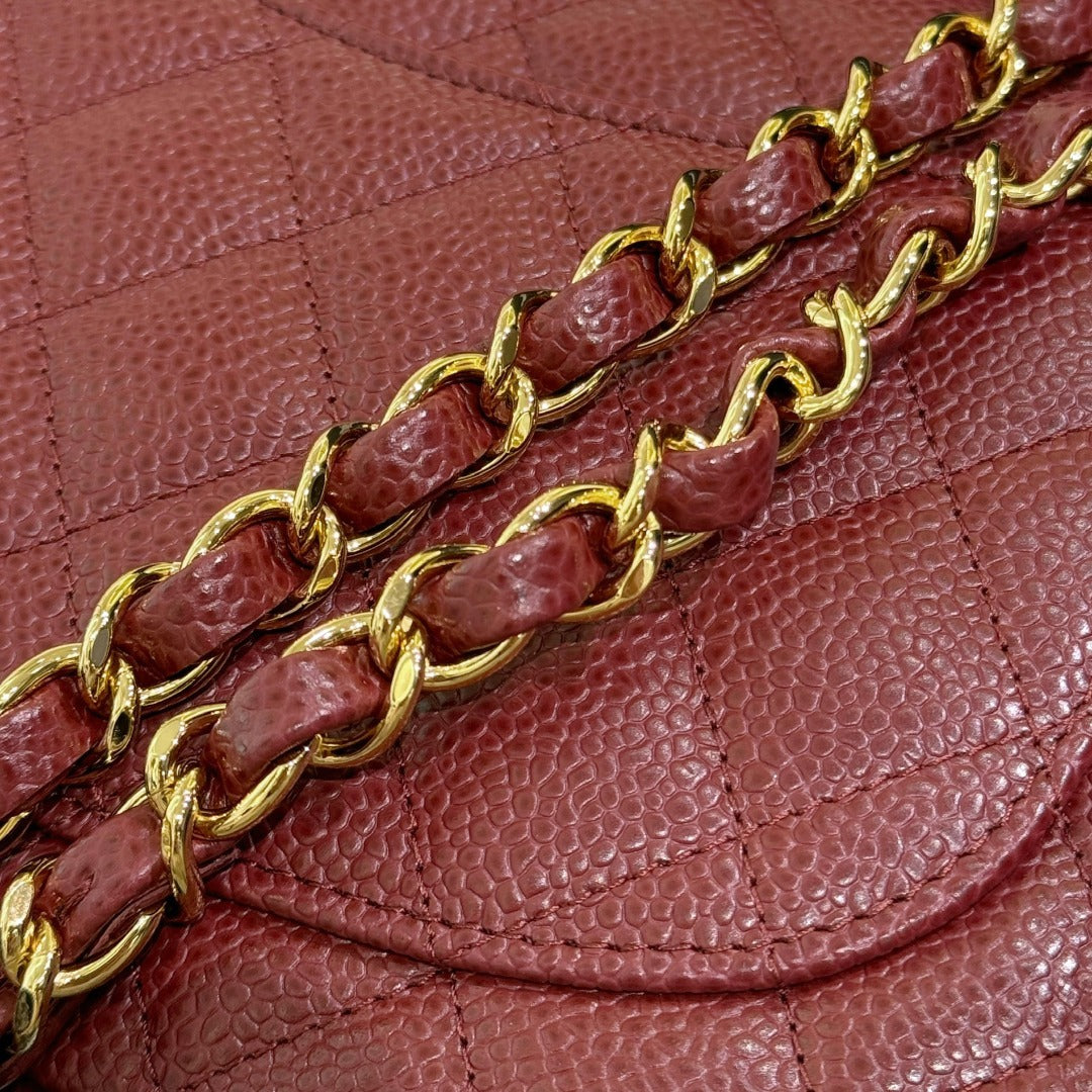 CH  SMALL CLASSIC HANDBAG 23 Grained Calfskin Red Wine Color