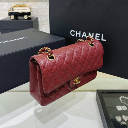 CH  SMALL CLASSIC HANDBAG 23 Grained Calfskin Red Wine Color